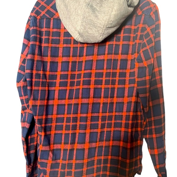 Mens hooded flannel shirt L plaid - Picture 2 of 3
